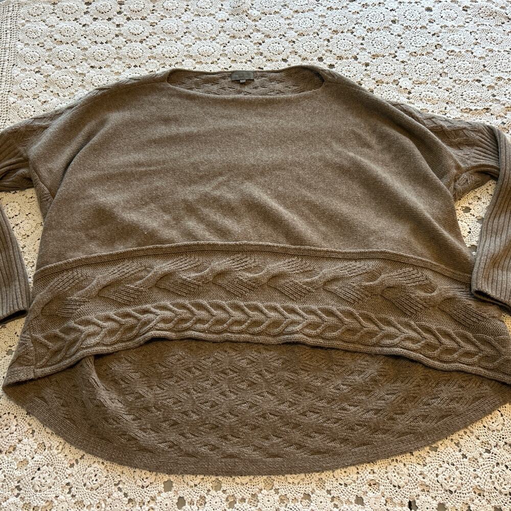 Mantovani Studio Brown High Low Cable Knit Italian Wool Cashmere Sweater Sz S M